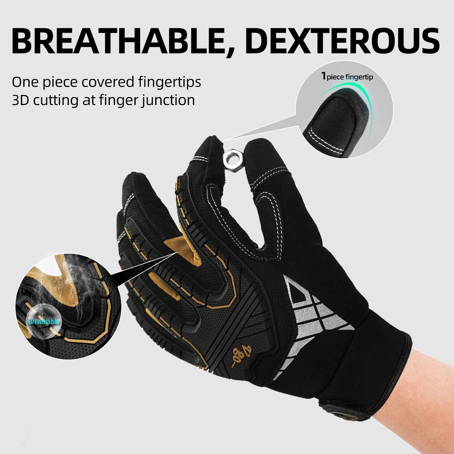 Vgo 1-Pair Heavy-Duty Synthetic Leather Work Gloves, Impact Protection Mechanic Gloves, Rigger Gloves, High Dexterity, Vibration Reduction, Touchscreen Capable (Size L, Black, SL8849) - - 
