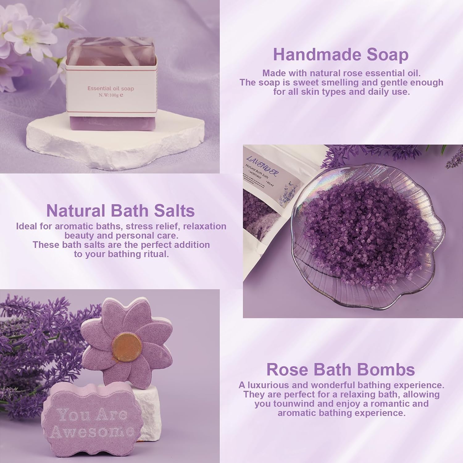 Happy Birthday Gifts for Women Friendship, Get Well Soon Gifts Baskets for Women, Self Care Package, Birthday Basket for Womens, Friends, Coworker Ideas (Lavender)