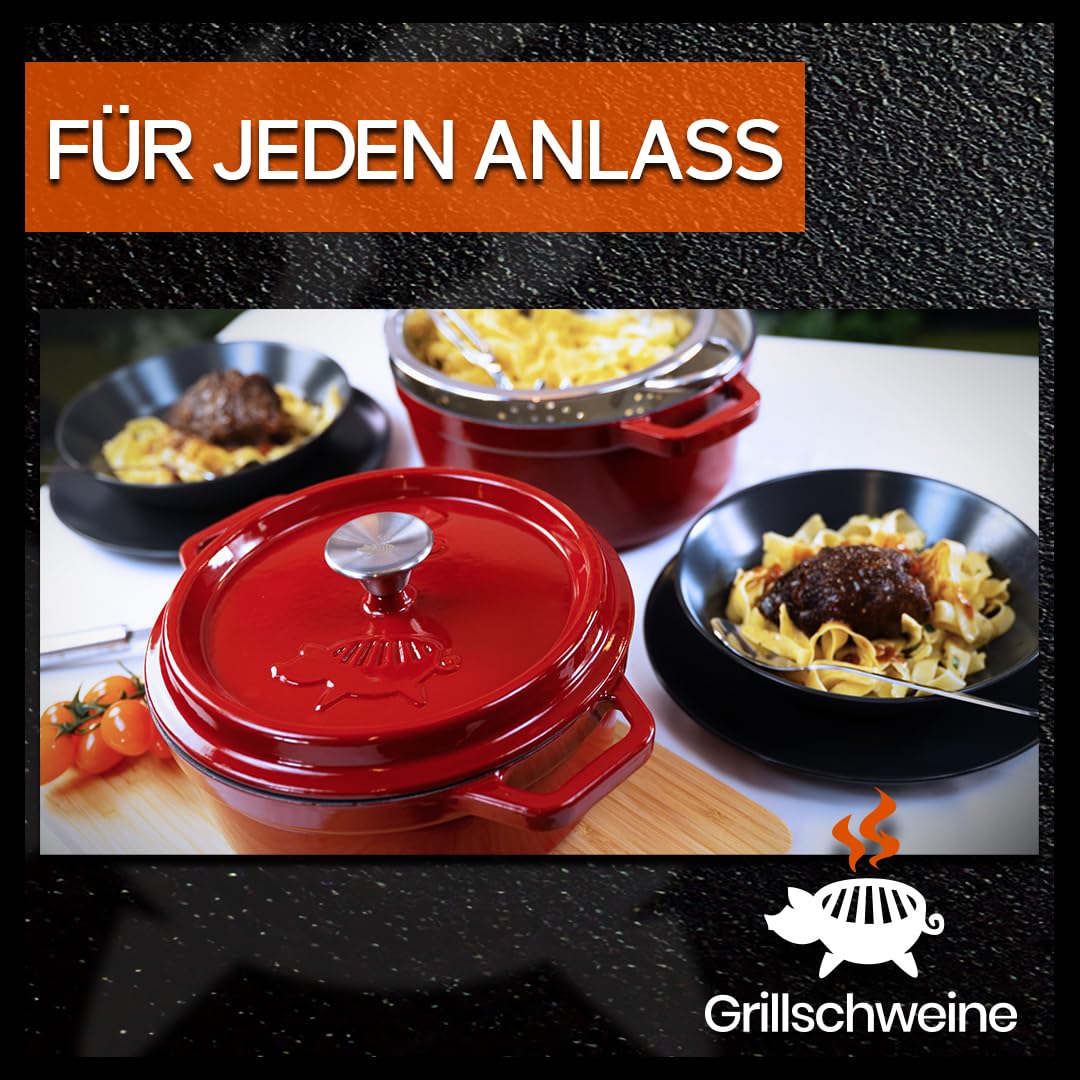 Grillschweine Dutch Oven Emailliert (3,8L) | Feuertopf rot | BBQ 2