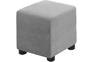 Bifaunvogel Ottoman Cover Square Folding Storage Ottoman Slipcovers Jacquard Stretch Cube Footrest Foot Stool Covers Protector with Elastic Band (Small,Light Gray)