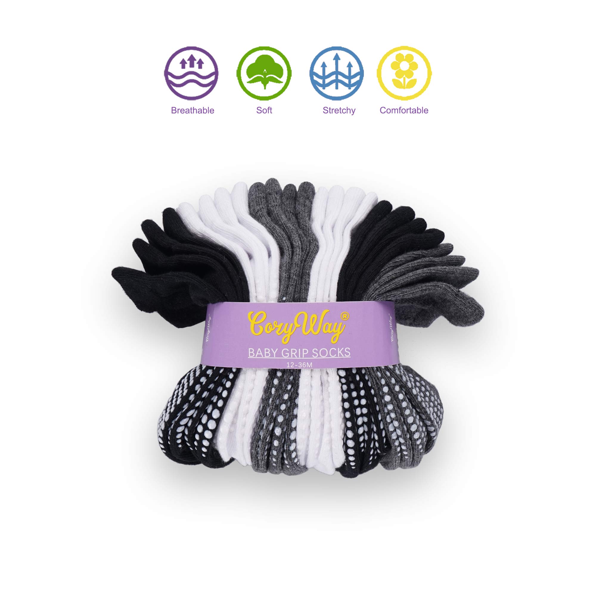 CozyWay Baby Grip Ankle Socks - Pairs of 12 - Non Slip Anti Skid Baby Infants Toddlers Boys Girls Unisex