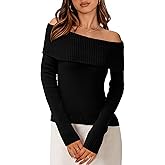 PRETTYGARDEN Off The Shoulder Sweater for Women 2026 Fall Fashion Cute Long Sleeve Tops Winter Ribbed Pullover Knit Outfits