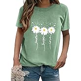 EADINVE Women Crewneck Daisy Print Short Sleeve T-Shirts Summer Faith-Hope-Love Tees Loose Fit Graphic Tops 2026