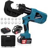 Hydraulic Crimping Tool 12-Ton, Cordless Electric Crimper Kit with Dies | 12 Dies for 6AWG to 800MCM Copper &amp; Aluminum Wire Terminals, Interchangeable Jaws Design, Industrial Grade Safe &amp; Accurate