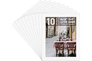 Golden State Art, Pack of 10, Pre-Cut 8x10 Picture Mats Bevel Edge 6.5x8.5 Opening for 7x9 Photos, White