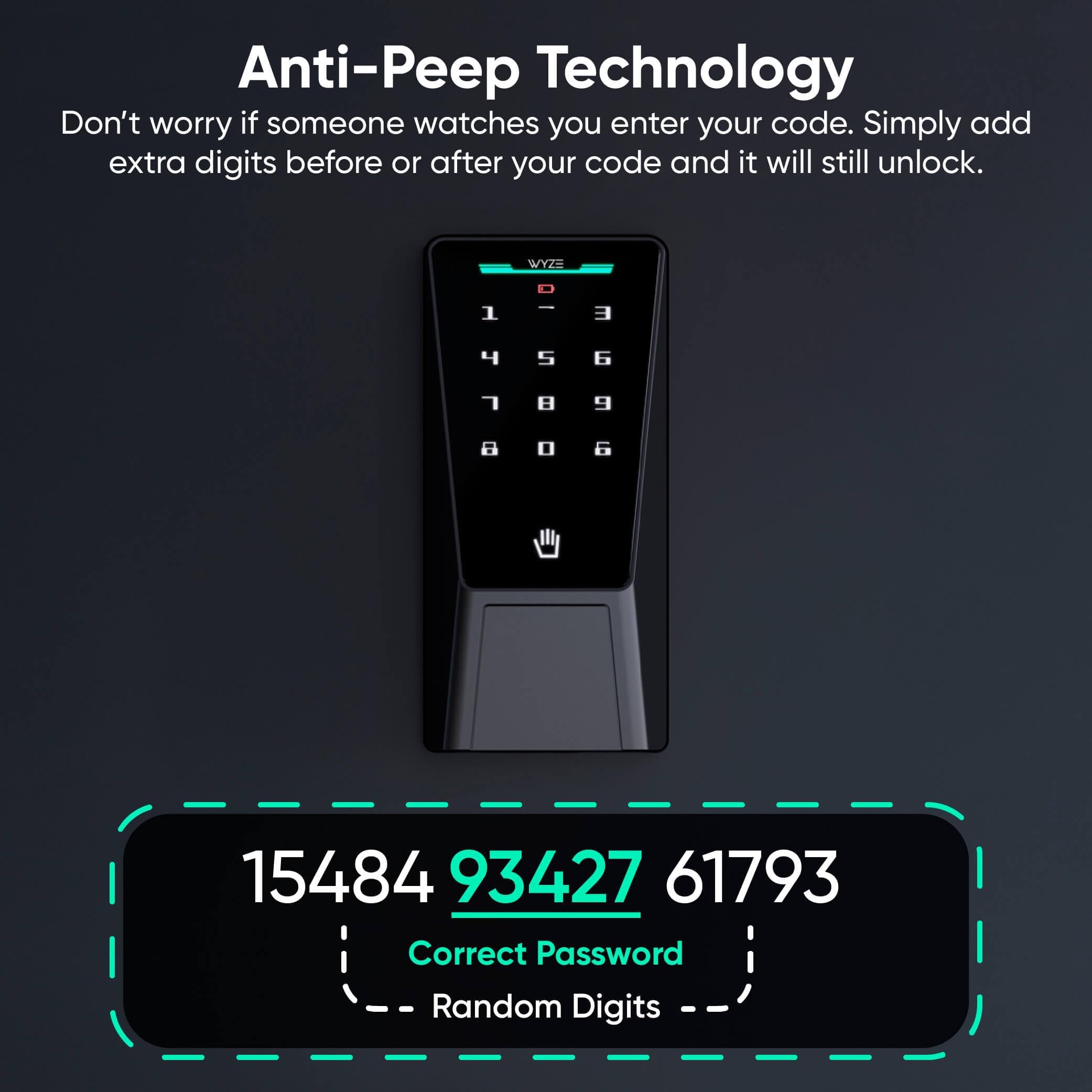 Wyze Palm Lock, Smart Door Lock with Palm Vein Recognition, Keyless Entry Smart Locks for Front Door, Keypad, Auto Lock, Dual Battery, Wi-Fi, Works with Alexa & Google, BHMA, IP53, Mechanical Key