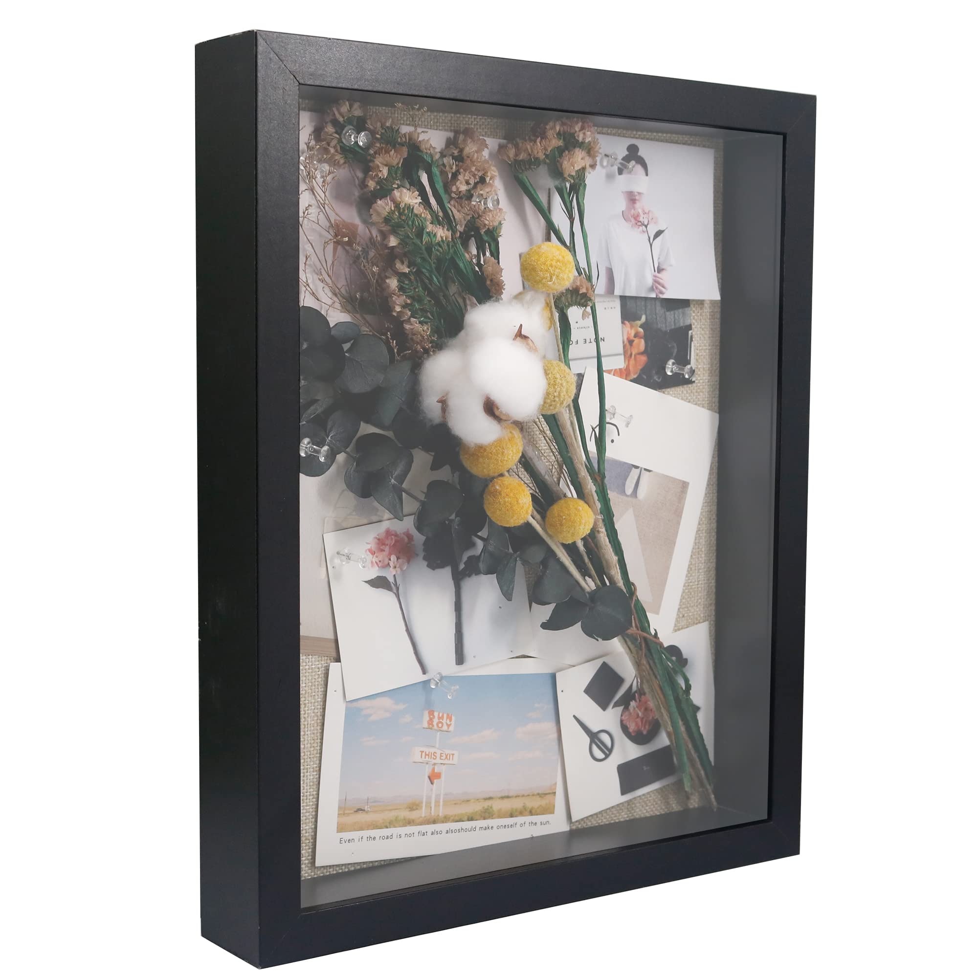 GraduatePro Shadow Box Frames for Crafts 3D Deep Black Bouquet Flower Case Picture Memorabilia Memory Wooden Tabletop and Wall Hanging 12x15