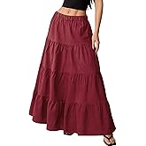 TITOMD Women's Maxi Skirt Summer Spring Clothes Boho A Line Ruffle Plaid Gingham Elastic Flowy Fashion 2026 Long Skirts