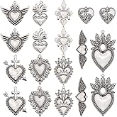 SUNNYCLUE 1 Box 18Pcs 9 Stlyes Sacred Heart Charms Gothic Charms Bulk Horror Wing Alloy Ancient Silver Tibetan Style Vintage Arrow Roll Plating Pendants for Jewelry Making Necklace Bracelet Adult