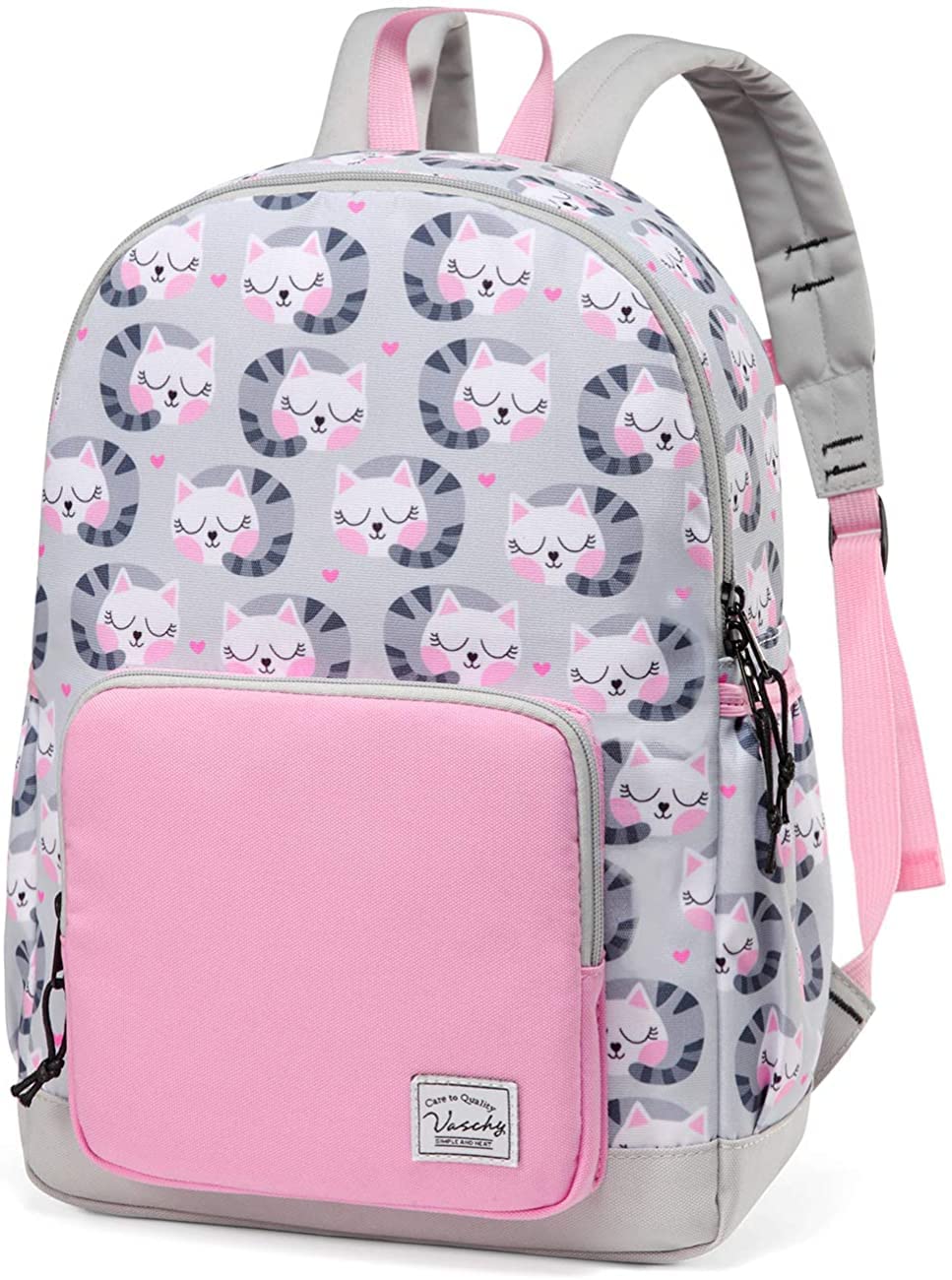 VASCHY Girls Backpack, 13L Kids Backpack Water Resistant School Bag 4-6 Years Toddler Rucksack Children's Backpack with Elastic Water Bottle Pockets for Elementary School(Cat)