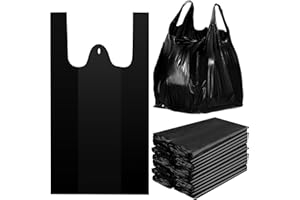 Kisston 400 Count Jumbo Size Plastic T Shirt Bags with Handles, 35 Mic, XX Large Plain Plastic T Shirt Grocery Bags, Thick and Heavy Duty (Black,25" x 15")