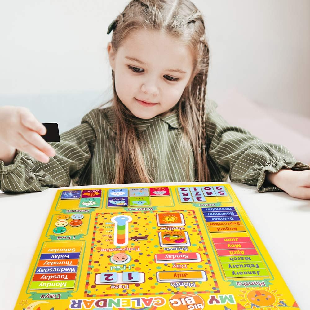 Tableau Calendrier Magnétique Quotidien Pour Enfants – Météo, Saisons, Jours – Apprendre En S'amusant Dès 3 Ans, 40x32 Cm
