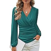 GRACE KARIN Long Sleeve Blouses for Women Dressy Casual, Wrap Tops Work Shirts, 2026 Spring Business Outfits