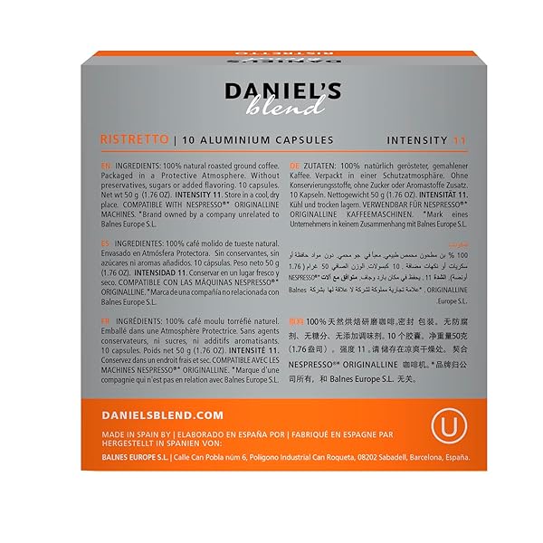 DANIELS BLEND ESPRESSO ALUMINUM CAPSULES COMPATIBLE WITH NESPRESSO, 10 COFFEE PODS, SINGLE SERVER, KOSHER CERTIFIED (RISTRETTO, 10 PODS)