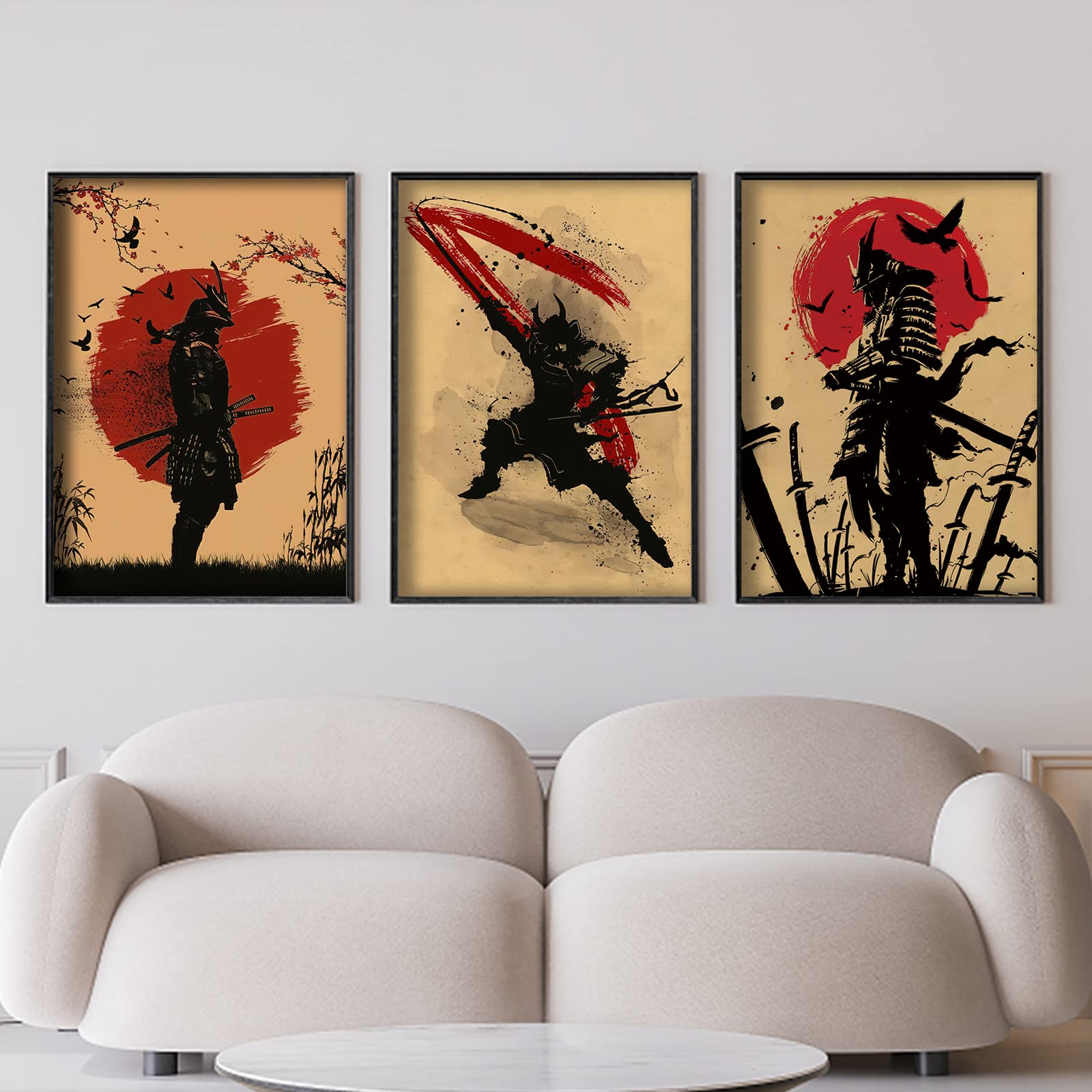 IUNTWEIE Japan Samurai Portrait Pictures Bushido Japanese Warrior Canvas Pictures Wall Art Black and White Poster for Living Room Bedroom Decor without Frame (3x50x70cm, Bushido-2)