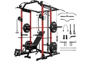 Mikolo Power Cage, Power Rack with Cable Crossover System, 1500LBS Squat Rack with LAT Pull Down System, Workout Cage with Pulley System for Fitness Home Gym