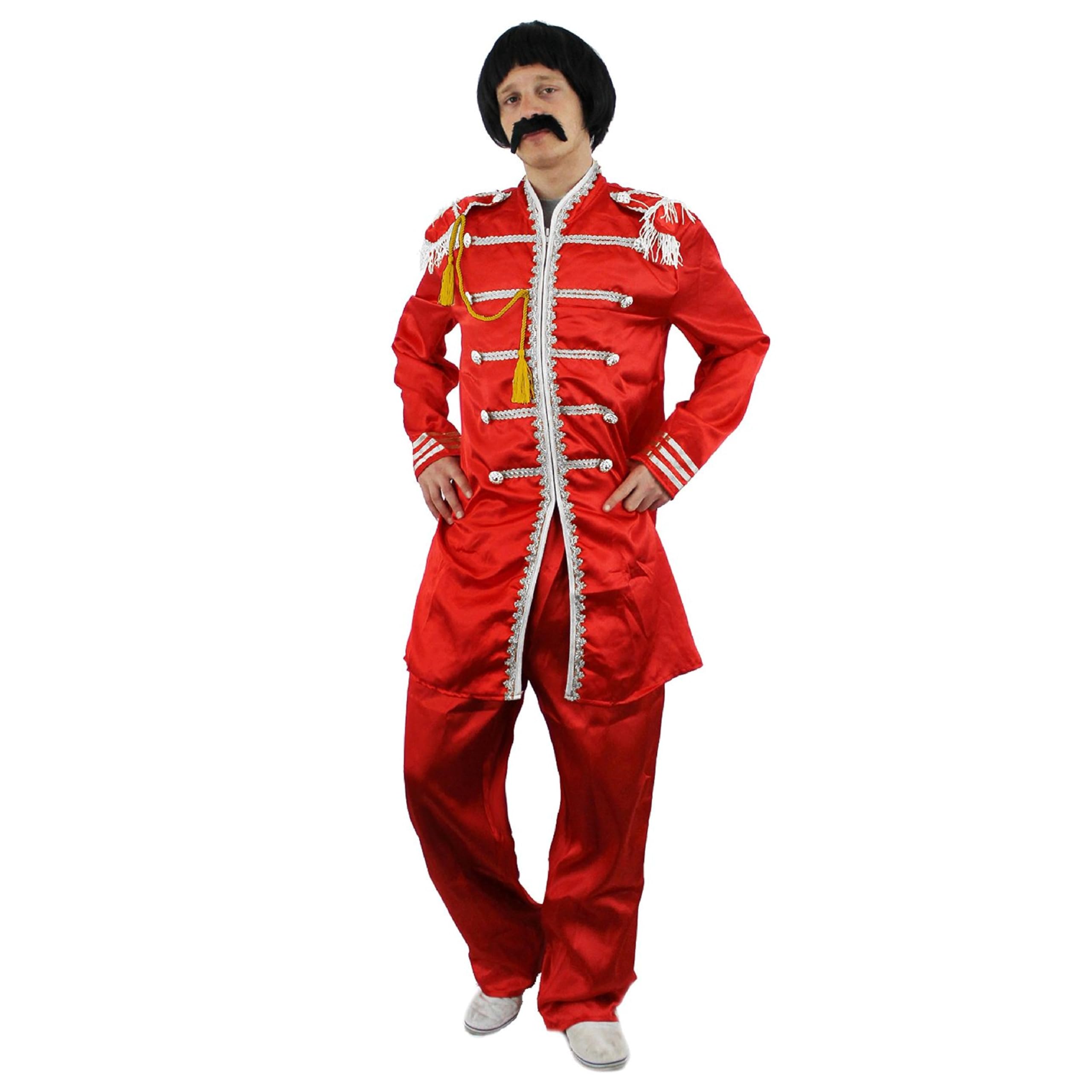 Adults Pop Sergeant Costume - X-Large - Red Jacket with Braiding and Red Trousers - 60s Music Themed Fancy Dress Costume