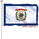 West Virginia State Flag 3x5 Double Sided WV Flags Heavy Duty 100% Polyester with 2 Brass Grommets for Outdoor Indoor Wall