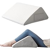 Ruqmuis Knee Pillow for Back Sleeping, 8&rdquo; Knee Wedge Pillow to Elevate Knee, Leg Pillow for Back Pain Relief, Triangle Pillow, Leg Elevation Pillows for After Surgery, Blood Circulation, White/Grey