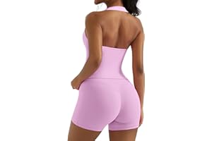 OMKAGI 2 Piece Workout Sets for Women Halter Sports Bra Tank Gym Biker Shorts Outfits