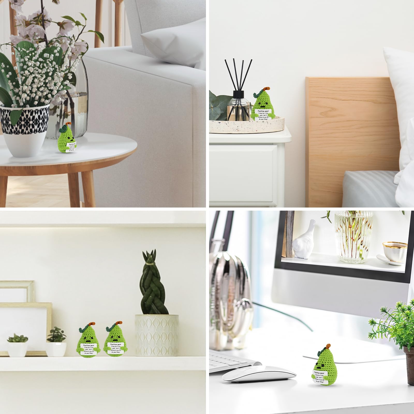 Hoedia Handmade Emotional Pickle Gift, Emotional Cucumber Crochet Doll Inspirational Gifts with Cards, Cute Knitted Funny Support Pickle Potato Friend Birthday (Positive Pear)