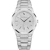 Pierre Richardson Men’s Luxury Watch PR5691 – Silver Frosted Stainless Steel Japanese Quartz, 41mm, 5ATM Water Resistant, Scratch-Resistant Sapphire Crystal Glass, Elegant Dress Watch for Men, Reloj para Hombres