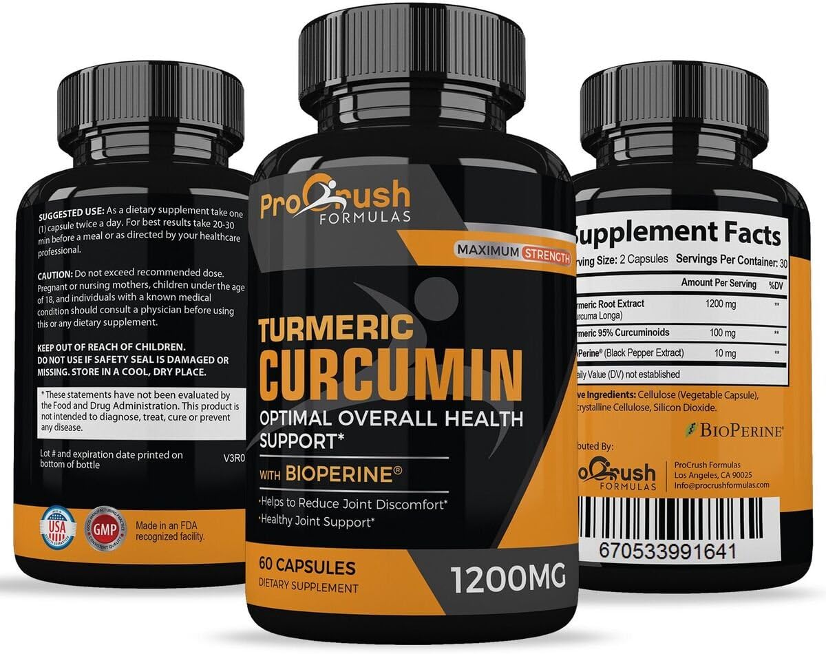 Turmeric Curcumin Supplement Maximum Strength - Anti-Inflammatory & Joint Pain Relief. Enhanced with Black Pepper for Better Absorption. All Natural, Non-GMO, Gluten Free Antioxidant Pills.