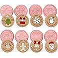 8 Pcs Christmas Cookie Cutters with Plunger Stamps Set 3D Christmas Circle Shape Biscuit Cutter Winter Cartoon Cookie Stamps 