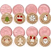 8 Pcs Christmas Cookie Cutters with Plunger Stamps Set 3D Christmas Circle Shape Biscuit Cutter Winter Cartoon Cookie Stamps Stamped Embossed for Treats DIY Cookie Baking Supplies