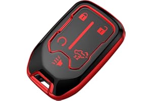 Tukellen for Chevy Key Fob Cover Soft TPU Full Protection Key Shell Key Case Compatible with 2017-2024 Chevrolet Silverado Suburban Tahoe GMC Acadia Sierra Terrain Yukon (Red, 5 Button)