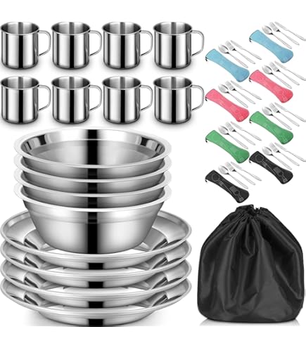 Summit Stainless Steel Plate & Bowl 2 Piece Set For Camping Outdoor Hiking Kitchen