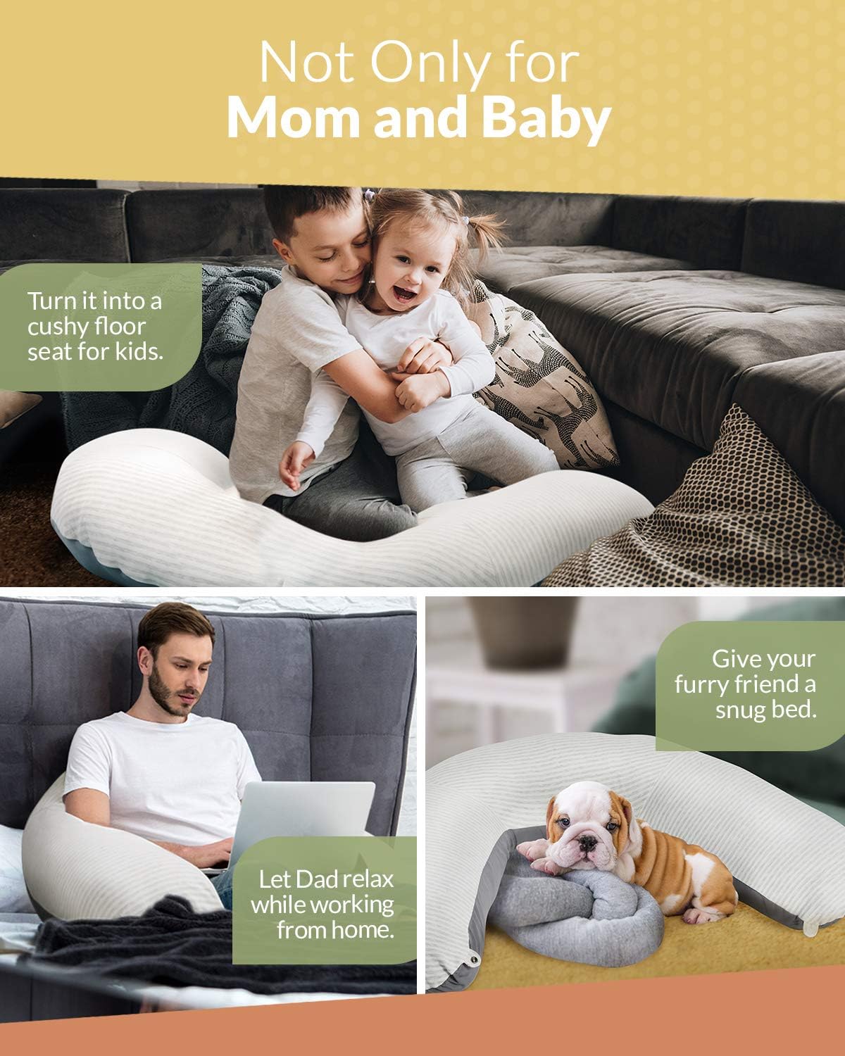 Unilove Pregnancy Pillow - Hopo 7-in-1 Full Body Maternity & Baby Pillow Converts to Newborn Lounger, Made w/ Soft Breathable Materials Perfect for Sleeping, Breastfeeding & Sitting, Bamboo Gray: Kitchen & Dining