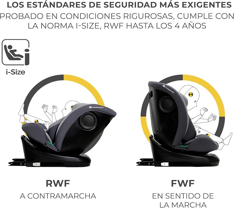 Kinderkraft I-GROW Cadeira auto para bebé e crianças, I-SIZE 40-150 cm, Isofix, Assento ajustável, Cadeira, RWF, FWF, Universal para cadeira auto, 360º, Grupo 0+/1/2/3, 0-36 kg, Cinzento