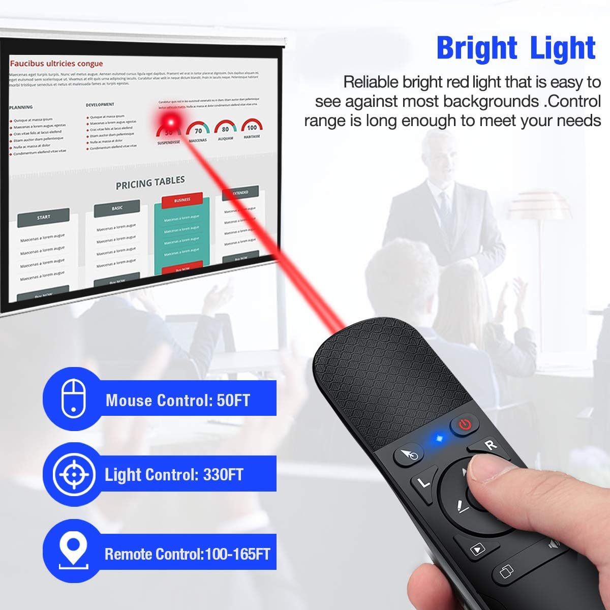 DinoFire Presentation Clicker Air Mouse Function Wireless Presenter USB Powerpoint Clicker, RF 2.4 GHz Presentation Remote Control Clicker for powerpoint presentations Support Mac, Laptop, Computer: Home Audio & Theater