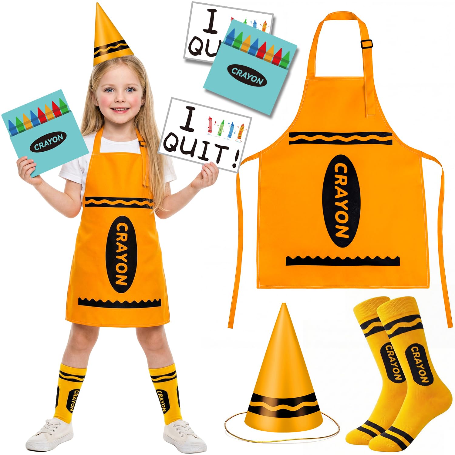 iZoeL Orange Crayon Costume Set Boys Girls World Book Day Costumes Kids 2026 – Crayon Character WBD Fancy Dress Ideas for Childrens School Book Characters WBD Outfit Book Week Dress-Up