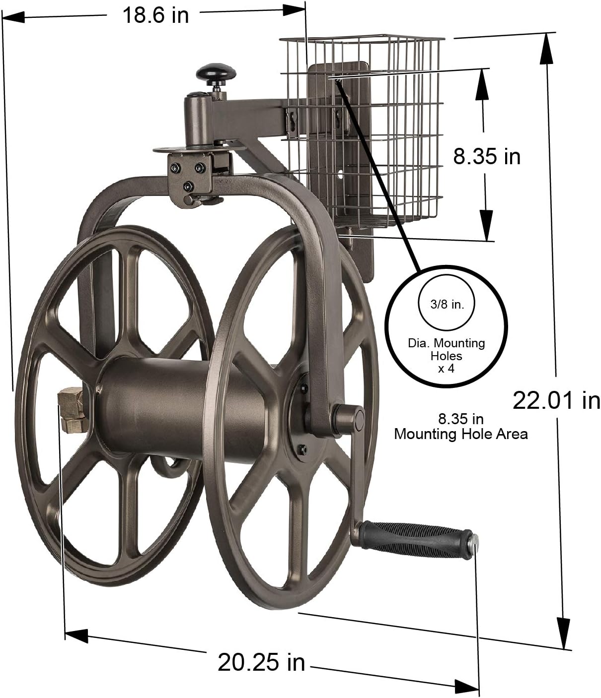 Liberty Garden 712 Single Arm Navigator Multi-Directional Garden Hose Reel, Holds 125-Feet of, 5/8-Inch, Bronze : Garden & Outdoor