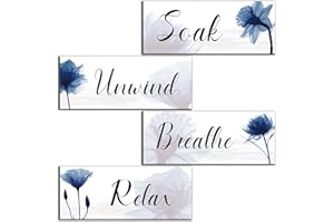 CLOMAY Bathroom Decor 4pcs Bathroom Wall Decor, Bathroom Decor Wall Art for Home, Farmhouse Bathroom Decor Hanging Signs for Bathroom Laundry - Blue