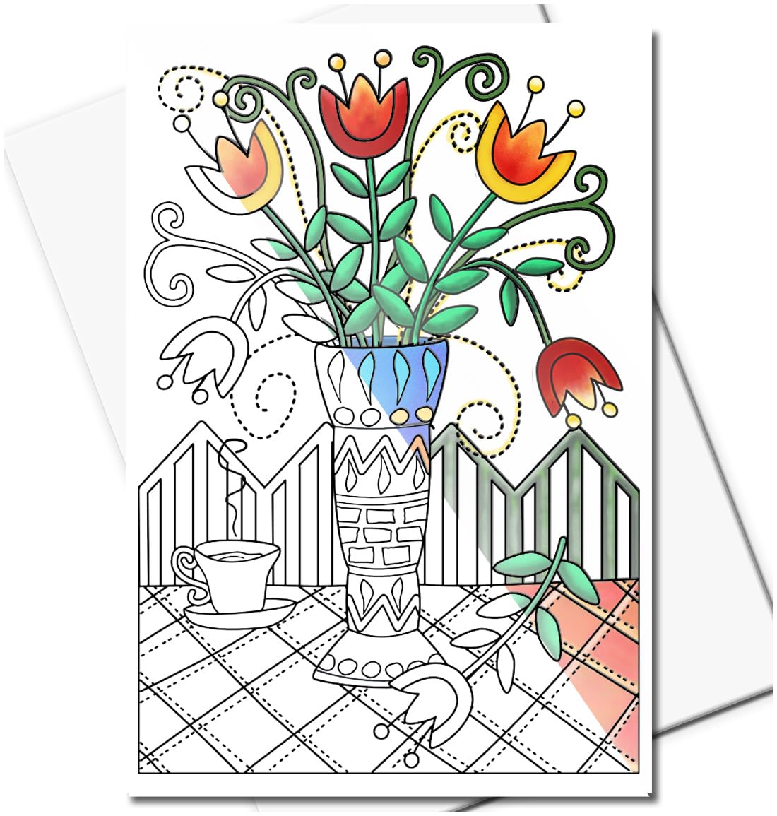 Art Eclect Adult Colouring Flower Greeting Cards for Birthdays and Thank You Note Cards (10 Cards and 10 White Envelopes, Set from The Garden)