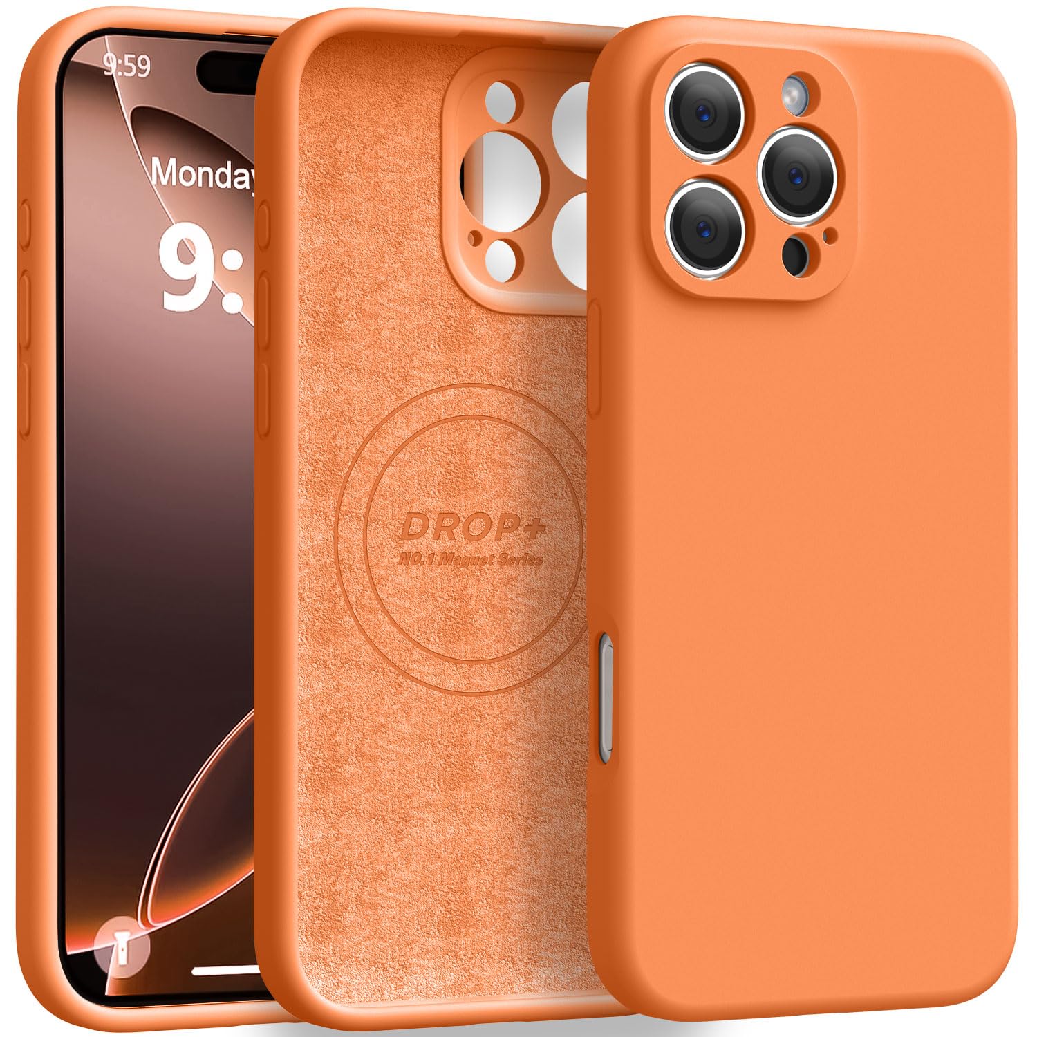 Photo 1 of Ktele Magnetic for iPhone 16 Pro Max Case [Compatible with Magsafe] [Premium Silicone Satin-Smooth Touch] Slim Shockproof Anti-Scratch Microfiber Lining Case, 6.9 inch, Bright Orange