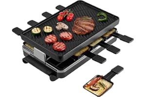 Swissmar Classic 8-Person Raclette Party Grill - Indoor Electric Grill & Griller with Reversible Cast Iron Grill Plate/Crepe 
