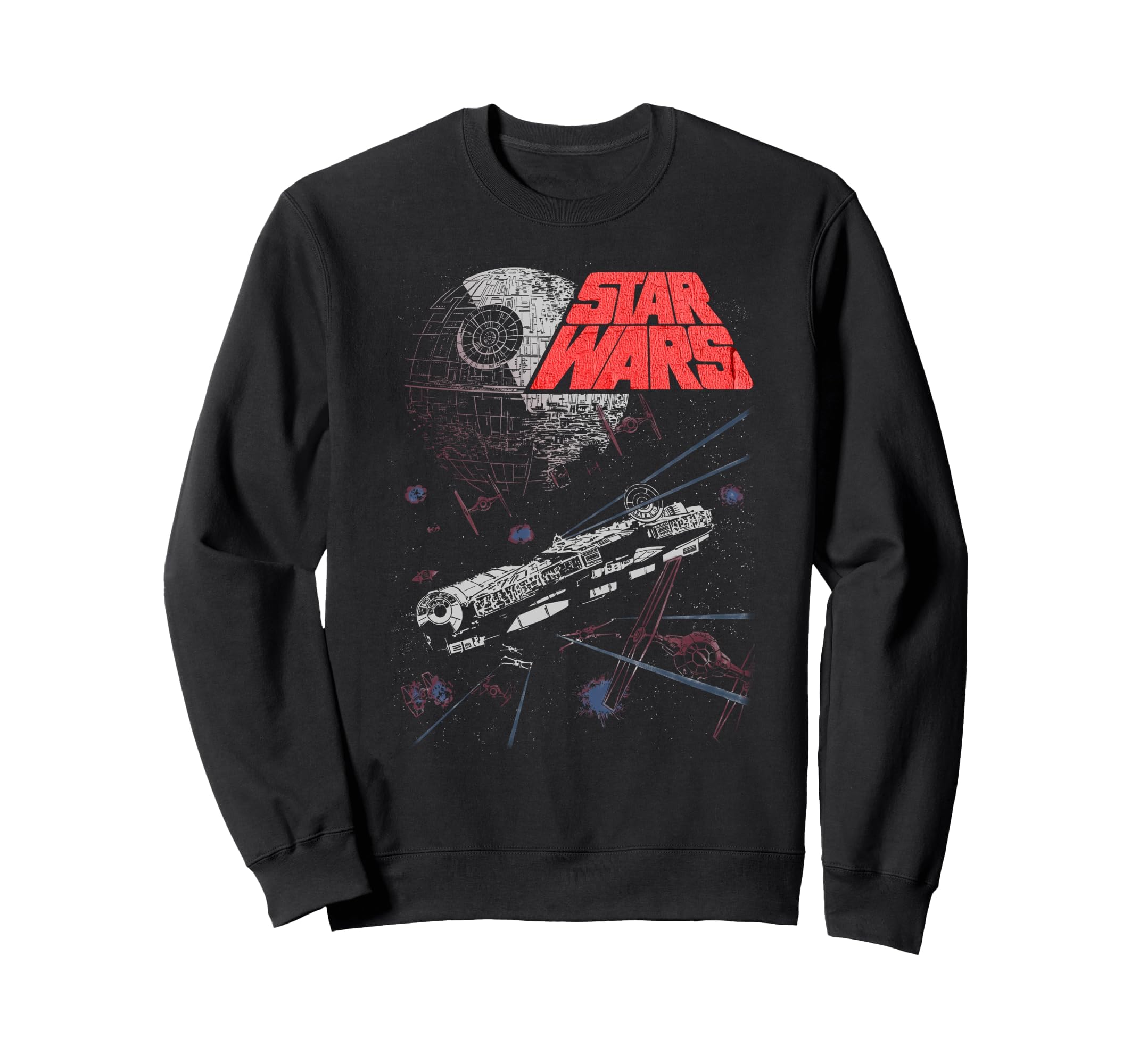 Star Wars Retro Epic Space Battle Falcon Tie Fighter Sweatshirt, Adult Unisex, Black, Large