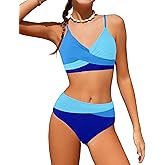 WIQI Girls Swimsuit Bikini Set 2 Piece Bathing Suits Color Block Criss Cross Swimwear Size 9-16