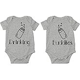 CBTwear Drinking Buddies - Matching Twin Babies - Baby Clothes - Funny Newborn Bodysuit Outfits for Boys and Girls