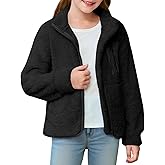 Haloumoning Girls Fuzzy Fleece Jacket Kids Sherpa Zip Up Fall Winter Coat Outerwear with Pockets 5-14 Years