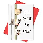 Harmora Funny Dog Birthday Cake Card, Cute Birthday Card from Dogs, Humor Dog Peeking Through Card - 5 x 7 Inches
