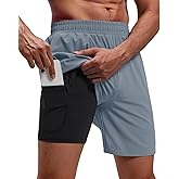 FOGFIRE Running Shorts for Men 7 inch Inseam 2 in 1 Quick Dry Athletic Gym Workout Tennis Shorts with Phone Pockets