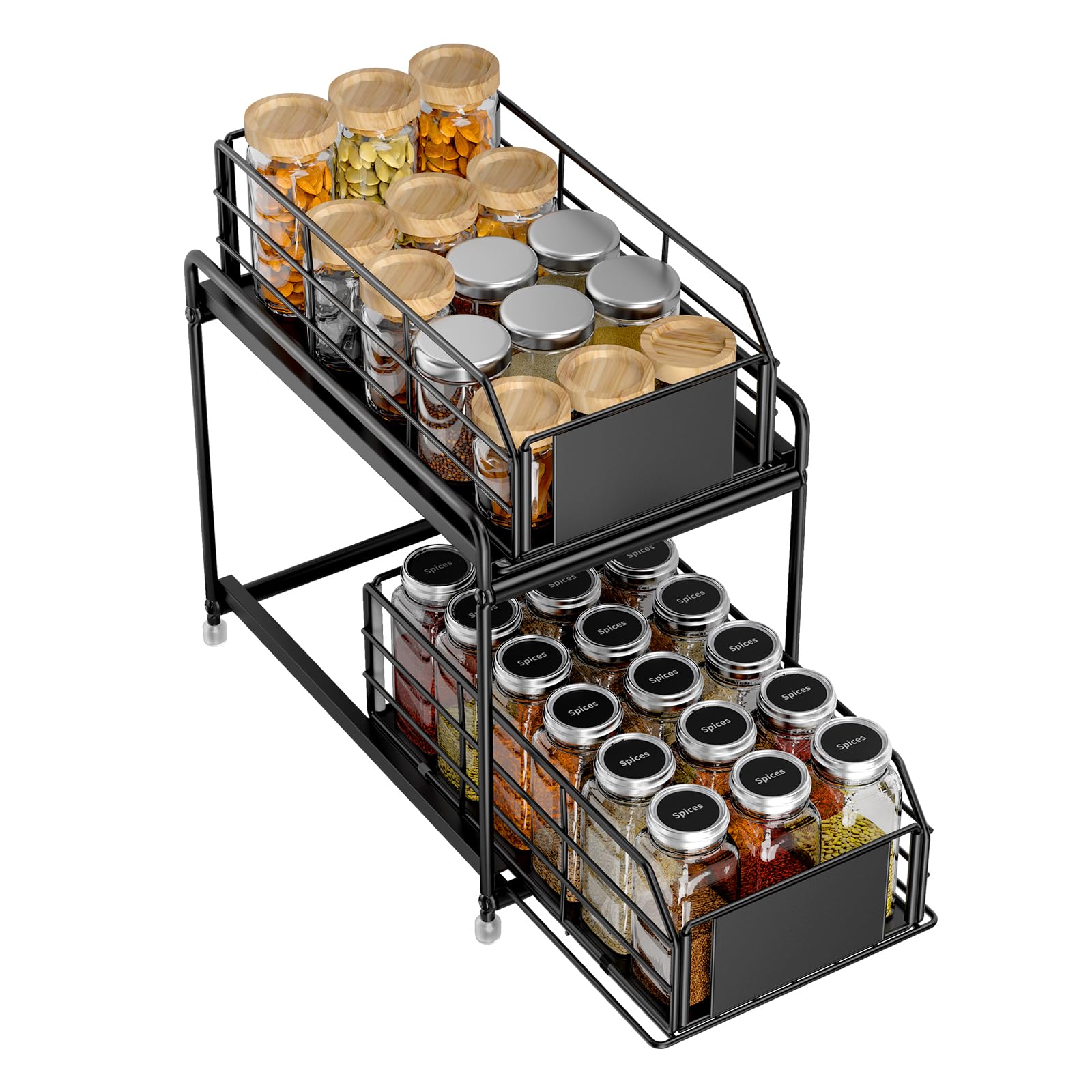 Averrex Pull out Cabinet Organiser, 2-Tier Spice Rack, Cupboard Shelf Rack, Metal Kitchen Cupboard Organiser for Kitchen, Bathroom Storage