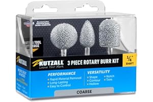 Kutzall 3-Piece Rotary Burr Kit - 1⁄4" Shaft, Coarse - Wood Carving Bits for Bosch, DeWalt, Milwaukee Tools - Structured Tungsten Carbide