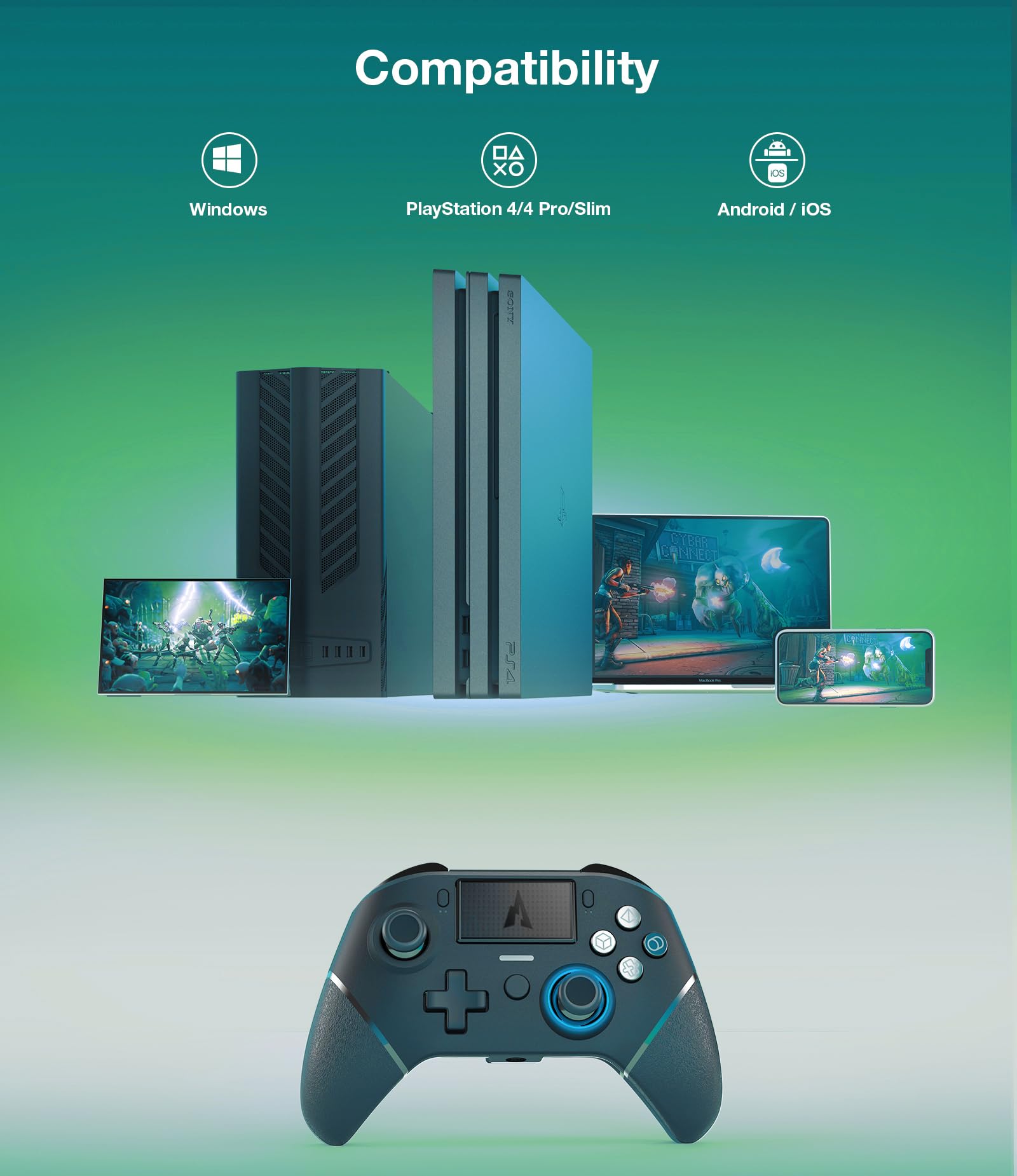 ASUSPORACE AUROCE Wireless Controller for PS4 Pro/Slim/PC, PS4 Controller Pro Gamepad with ALPS Joystick Hall Trigger Dual Vibration Mapping Button, Substitute for PlayStation 4 DualShock 4[1 Pcs]