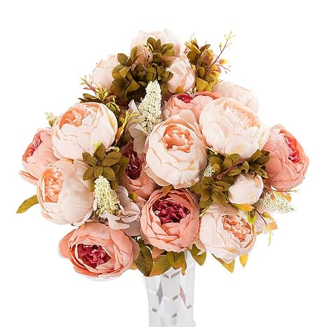 3 Bouquet 24 Têtes Artificielle Pivoine Soie Fleur Feuille